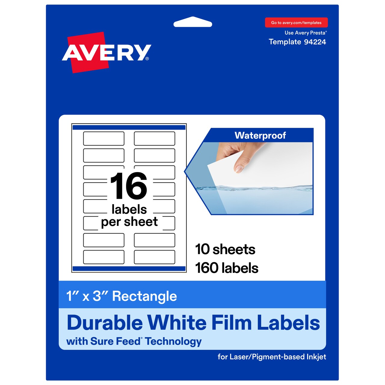 Avery Durable Waterproof Rectangle Labels with Sure Feed, 1" x 3"